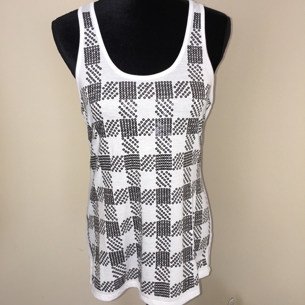 Cute White Tank Top with Black Sequins